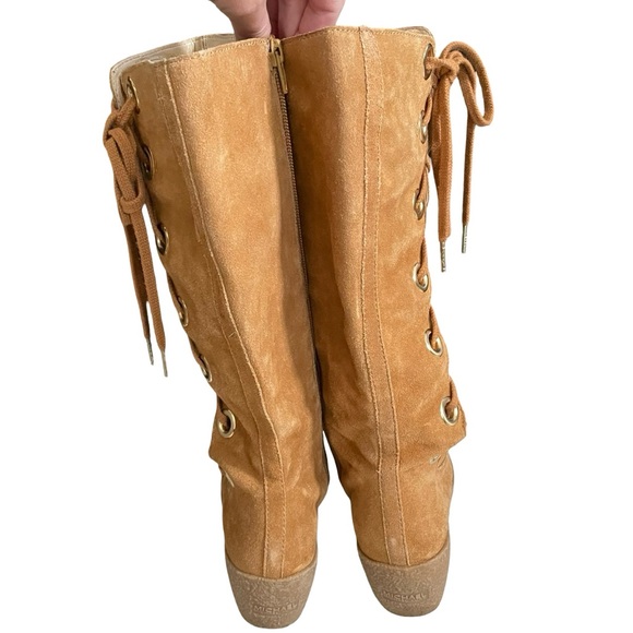 MICHAEL KORS Tan Suede Lace Up Wedge Boots Size 7.5 - Picture 5 of 9